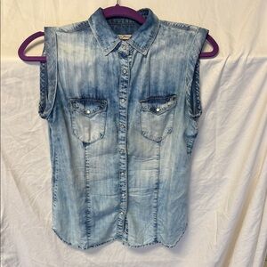 Mavi Blue Denim Sleeveless Button-Down Shirt